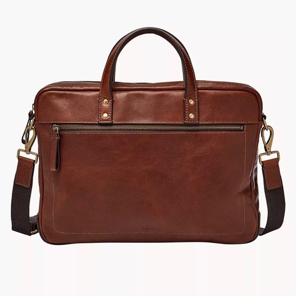 Fossil Bags Fossil Haskell Double Zip Workbag Briefcase Cognac Leather Poshmark